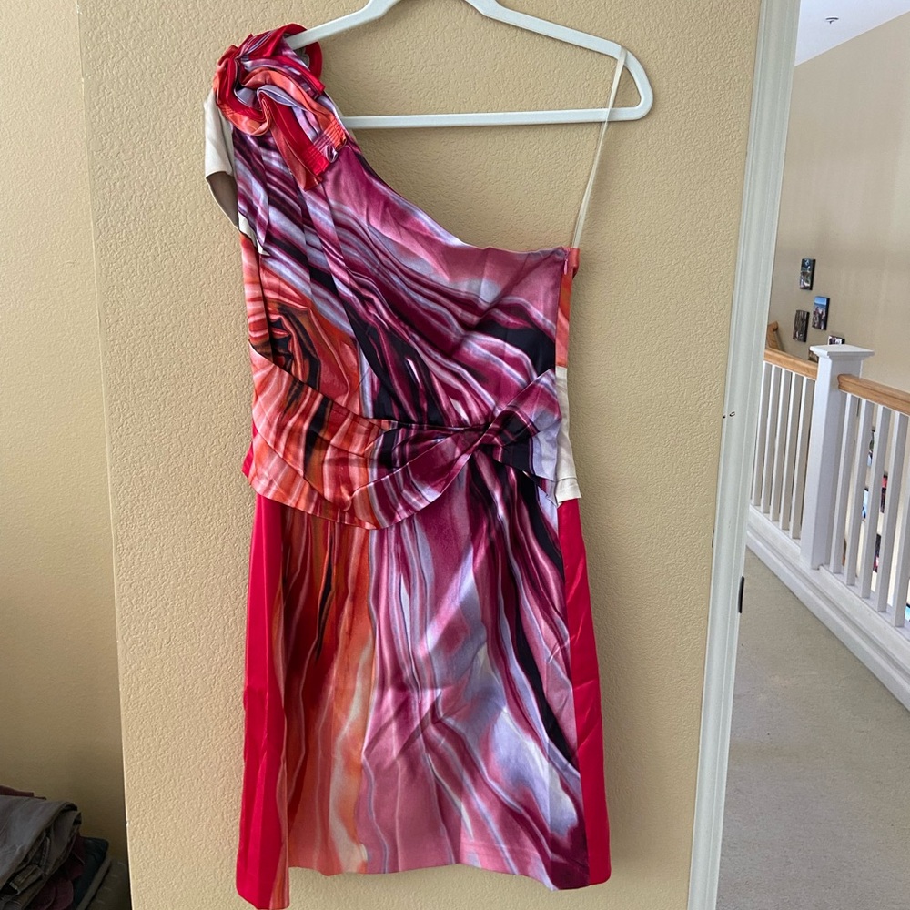 Eli’s Tahari Elegant One-Shoulder Pink Dress